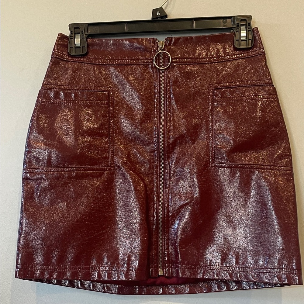 Shiny Burgundy faux Leather mini Skirt